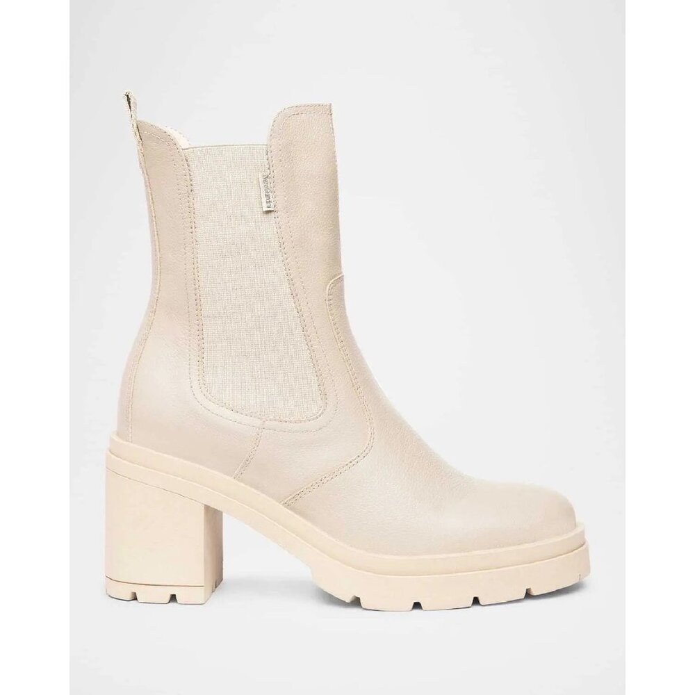NEROGIARDINI Heeled Leather Chelsea Boot Booties Beige Khaki 9